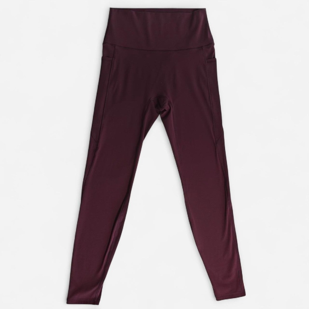 Kimith Womens High Waisted Leggings Burgundy Side Pockets Size L